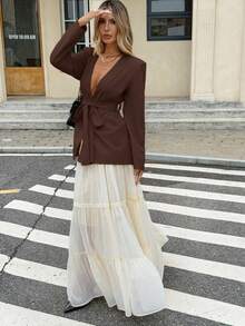 Siren Gaze Casual & Commute Solid Color Cotton Linen Blend Thin Blazer In Fall/Winter Brown - Coffee Brown - View 4