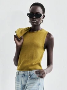 Lumivelle Old Money Prefall Sweater 2pcs Knitted Long Sleeve Cardigan & Sleeveless Knit Vest Set, Versatile - Mustard Yellow - View 3