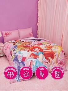 The Winx X SHEIN 3 件套女孩风格羽绒被套，柔软舒适，适合所有季节 - 彩色 - 查看 12