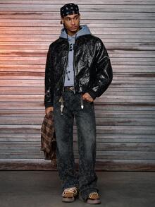 AXEPEAK Men's Woven Fashion Long Sleeve Jacket, Fall, Winter, Grunge - Black - View 7