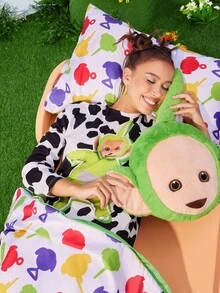 Teletubbies X SHEIN 3pc Cartoon & Rainbow Print Bedding Setsoft, Comfortable, Warm, Machine Washable, Suitable For Single Bed/Double Bed/Queen Bed/King Bed, Dormitory/Home - Multicolor - View 2