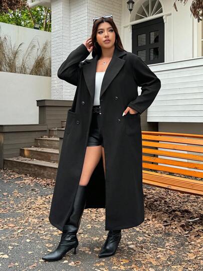 SHEIN EZwear Plus Size Loose Long Coat, Autumn/Winter Plus Size Winter Coat Plus Size Long Coat Long Black Coat Plus Size Outerwear Long Coats For Women
