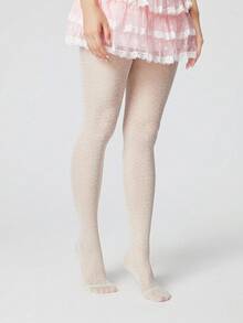 ROMWE Goth 1 双女士纯色豹纹连裤袜，适合所有季节 - 白色 - 查看 3