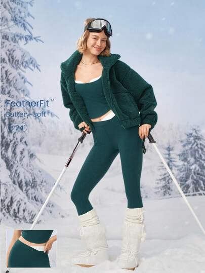 GLOWMODE 24 英寸 FeatherFit™ Merry & Bright 双色交叉紧身裤圣诞节假期冬季低冲击瑜伽日常