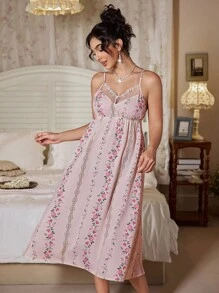 CottageSlumber 2 Stücke/Set aus Camisole-Kleid mit Blumenstickerei und kurzärmligem Morgenmantel aus Spitze - Verschiedenfarbig - Übersicht 3