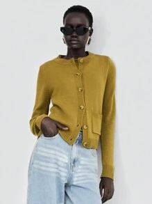 Lumivelle Old Money Prefall Sweater 2pcs Knitted Long Sleeve Cardigan & Sleeveless Knit Vest Set, Versatile - Mustard Yellow - View 6