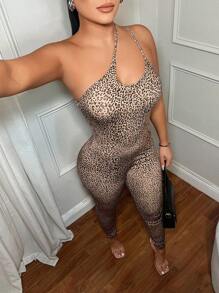 SHEIN SXY 豹纹镂空性感吊带连体裤