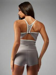 Missguided x Playboy Áo ngực tập luyện Racerback hỗ trợ tác động cao, đồ thể thao thấm hút mồ hôi, áo bó để tập luyện, chạy bộ, yoga - Xám - Xem 2