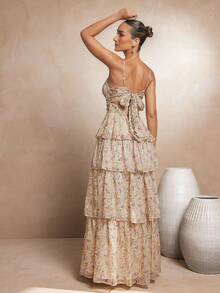 L'Amorae Women's Layered Spaghetti Strap Dress With Thigh High Slit - Yellow - View 4