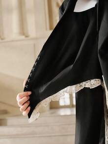 Anewsta Savoree Áo khoác blazer ren chắp vá màu tương phản thanh lịch - Đen và trắng - Xem 8