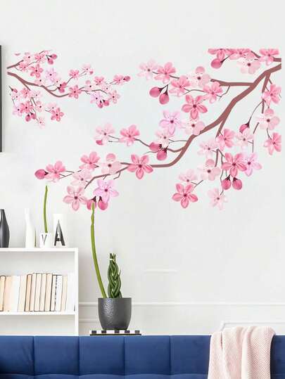 1PC/2PCS Cherry Blossom Flower Wall Decals Branch Wall Decals Pink Flower Wall Decals Watercolor Flower Wall Decals Room Bedroom Living Room Nursery Decoration