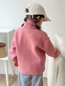 Genkimix Kids Young Girl' Cute Letter Decor Solid Color Jacket - Pink - View 2