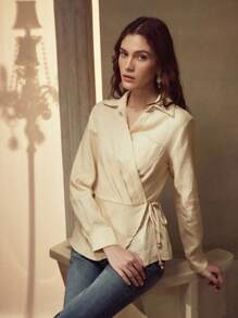 MOTF PREMIUM WRAP KNOT SHIRT - Apricot - View 5