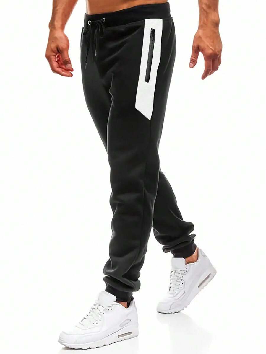 Gym Rark Men's Contrast Color Drawstring Waist Zipper Pocket Jogger Pants Sweat Pants - Black - View 1