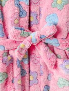 SHEIN 少女花卉印花长袖连帽睡袍家居服 - 淺粉色 - 查看 4