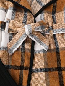 Emery Rose Kids Emery Rose Kids 3pcs/Set Young Girls Urban Fashion Plaid Jacket, Long Sleeve T-Shirt, Pants Set, Suitable For Casual Outings, Parties, Vacations And Other Occasions, Autumn/Winter Toddler Girl Birthday Girl Mommy And Me Matching Halloween Back To School Pink Autumn Fall Sister, Halloween Girls Checkered Outfit Girl Fall Winter Clothes Girls Fall Outfit Sets Girls Plaid Set Two Piece Kids Set Plaid Kids Winter Dresses - Khaki - View 15