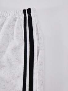 SHEIN Explorewe Tween Boy Elastic Waist Side Stripe Wide Leg Loose Casual Sweatpants Chic For Autumn/Winter Fall - Grey - View 3