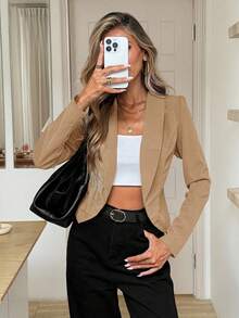 SHEIN LUNE 秋冬绿灰色针织短款飞行员夹克 - 棕色 - 查看 3