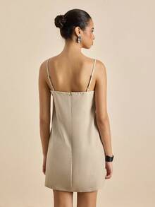 Airaco Women's Summer Casual Solid Color Spaghetti Strap Mini Dress - Apricot - View 3