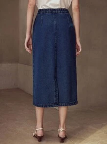 MOTF STUDIO 刺绣不对称下摆牛仔裙