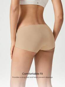 GLOWMODE 2 Packs Lightweight Breathable Sweat-Wicking Mid-Waist Full Coverage Seamless No-Show Underwear Daily Workout - Beige - View 4