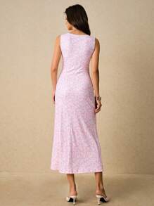 Poéselle Women's Elegant Ditsy Floral Sleeveless Midi Dress, Summer