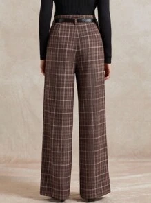 Briarwyn 女士时尚格子直筒裤，适合通勤 - 棕色 - 查看 2