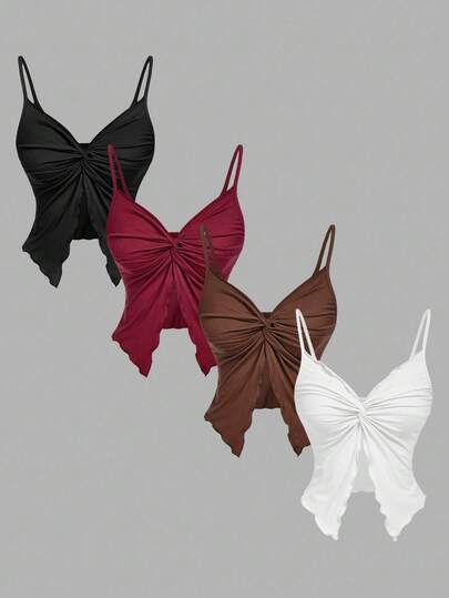 SHEIN MOD 4 piezas Tops de tirantes cruzados con nudo frontal para mujer