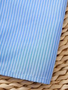 女童经典蓝色条纹短袖立领开衫衬衫 - 淺藍色 - 查看 7