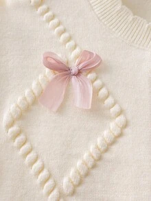 Souflis Souflis Baby Girl Bow Decor Knitted Cardigan And Knitted Skirt Set Fall Winter - Apricot - View 5