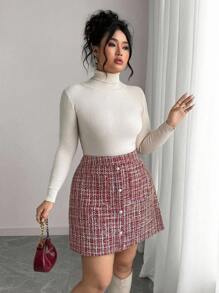 Elenzga Eleganter A-Linien Rock mit Perlknöpfen & Taschen in Große Größen, geeignet für Damenkleidung Frühling, Sommer, Herbst, Winter - Bordeaux - Übersicht 4