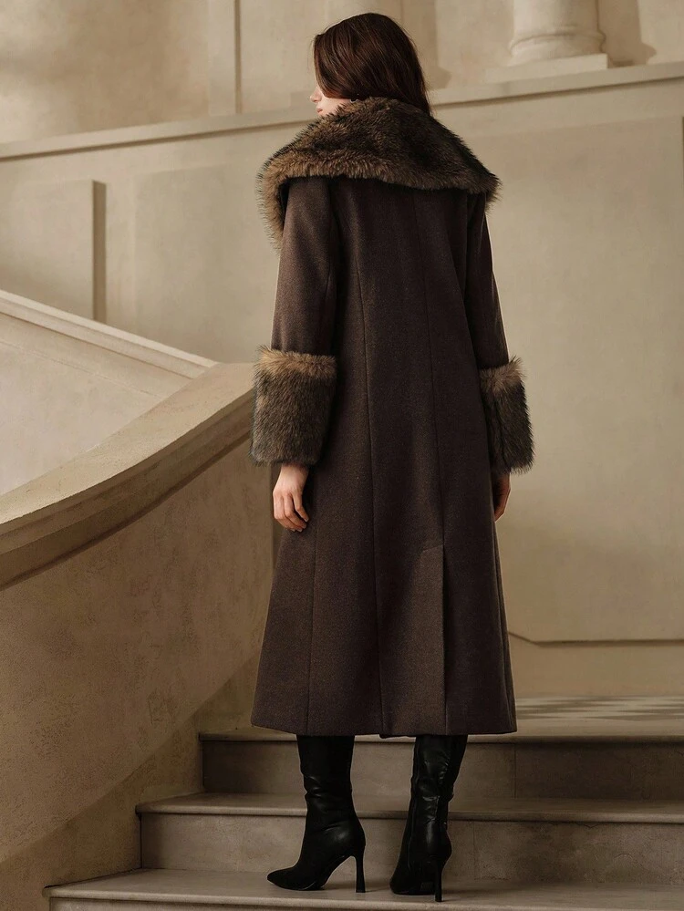 Anewsta Savoree Abrigo largo elegante con cuello para mujer, otoño/invierno