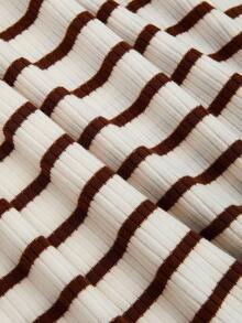 SHEIN LUNE Bộ 2 món LUNE cỡ lớn: Áo cánh voan rộng và váy maxi kẻ sọc dệt kim, phù hợp với mọi kích cỡ, phong cách cổ điển tối giản giản dị - Nhiều màu - Xem 3