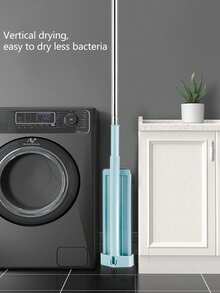 SHEIN 1 件免提拖把，平板拖把带不锈钢手柄，干湿两用，旋转拖把垫，夹式设计带拧干，瓷砖和硬木地板清洁，浴室清洁工具，吸水拖把，木地板平板拖把（含拖把垫*1），保护地板，无残留 - 彩色 - 查看 8