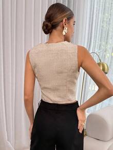 Lavishia 女士夏季休闲商务背心和衬衫 - 杏色 - 查看 2