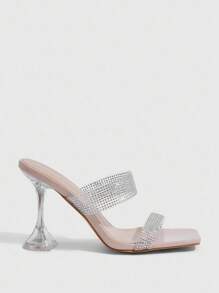 CUCCOO SZL Women's Transparent TPU Rhinestone Strap Sexy Fashion Square Toe Glass Cup Heel Nightclub Elegant High Heel Sandals - Apricot - View 8