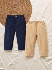 SHEIN Vintaside Kids 2pcs/Set Baby & Toddler Boys Solid Color Casual Pants With Slanted Pockets And Front Buttons , Suitable For Everyday Wear,Baby Pants Toddler Pants Infant Pants Baby Trousers Chic Outfits For Autumn/Winter