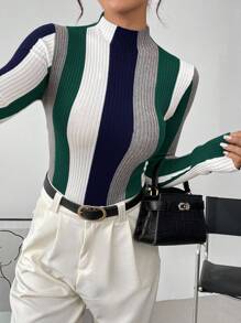 SHEIN Clasi Áo len cổ tròn thanh lịch kiểu Pháp dành cho nữ cỡ lớn, lễ hội Giáng sinh, tua rua đính kim sa lấp lánh, mùa thu đông ấm áp, trang phục công sở, váy dự tiệc cưới mùa thu, - Màu xanh hải quân - Xem 4