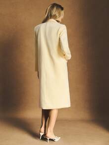 Poéselle 女士纯色口袋优雅时尚长袖夹克和裙子套装 - 黃色 - 查看 6