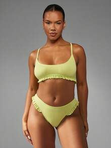 MISSGUIDED Sutiã Bralette com Babado e Alças Ajustáveis, Estilo de Praia, Lua de Mel e Resort de Verão - Verde - Visão 3