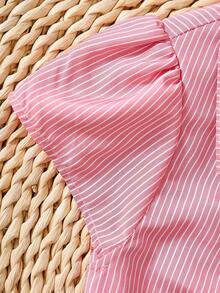 Áo len cardigan cổ đứng tay ngắn sọc xanh cổ điển dành cho bé gái - Màu Hồng Tươi - Xem 5
