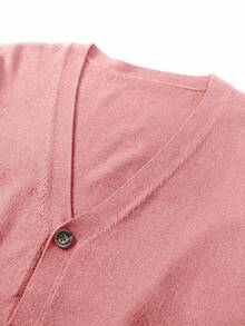 Manfinity Homme Men's Solid Color Minimalist Casual Long Sleeve Cardigan, Fall Winter - Pink - View 3