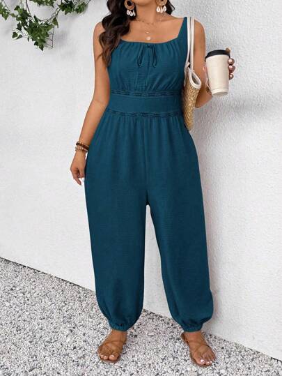 SHEIN Frenchy Plus Size Casual Vacation Spaghetti Strap Jumper Pants