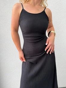 Jeta Ari Black Minimalist Versatile Spaghetti Strap Dress For Women - Black - View 3