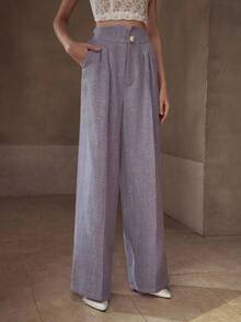 MOTF PREMIUM 褶皱直筒西装裤 - 紫色 - 查看 5