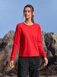 In My Nature Women's Solid Color Casual Outdoor Long Sleeve T-Shirt Women Hiking Shirts Red Long Sleeve Athletic Shirt Soft & Comfortable Fit Flexible Stretch - Red - View 4