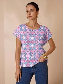 Shutterstock Glamance Women's Casual Simple Round Neck Blouse, Suitable For Summer - Pink - View 3