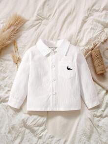 SHEIN Vintaside Kids 男嬰恐龍刺繡補丁貼口袋襯衫