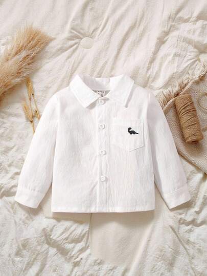 SHEIN Vintaside Kids Baby Boy Dinosaur Embroidery Patched Pocket Shirt