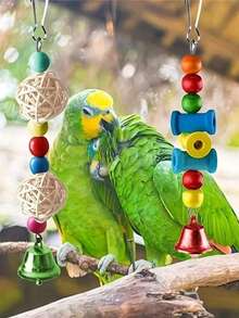 16pcs Bird Toys Set With Swing, Climbing Ropes, Spiral Standing Perch, Ladder, Hammock, Parrot Chew Toys - Multicolor - View 1